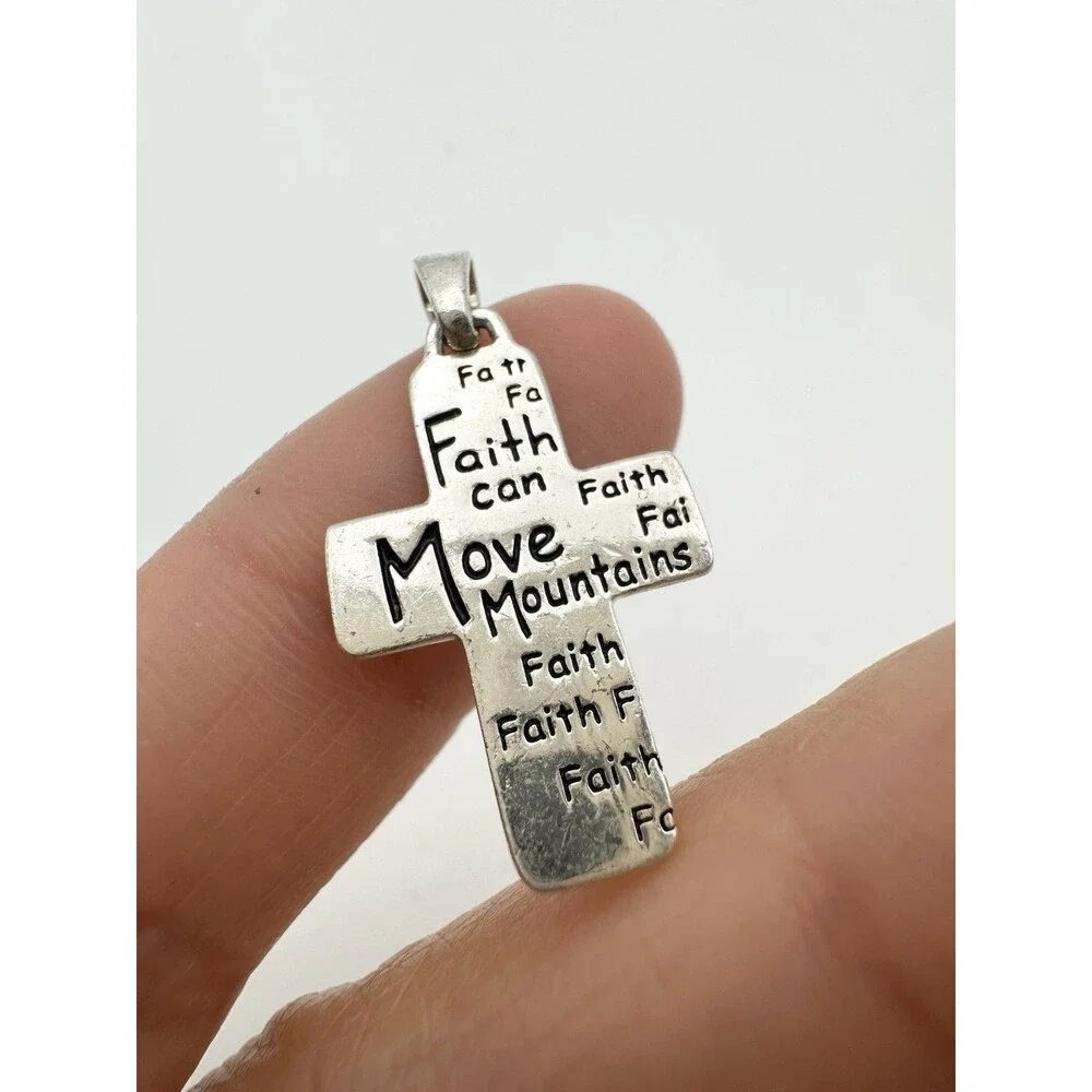 925 Sterling Silver Cross Pendant Faith Can Move Mountains